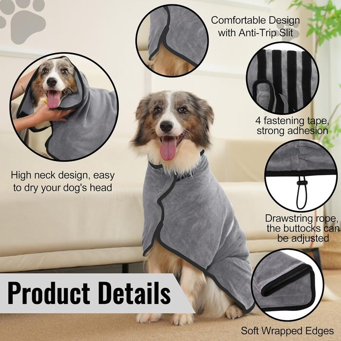 Рушник для собак HezzLuv: ультрапоглинаючий, з мікрофібри, для швидкого висушування, сірий