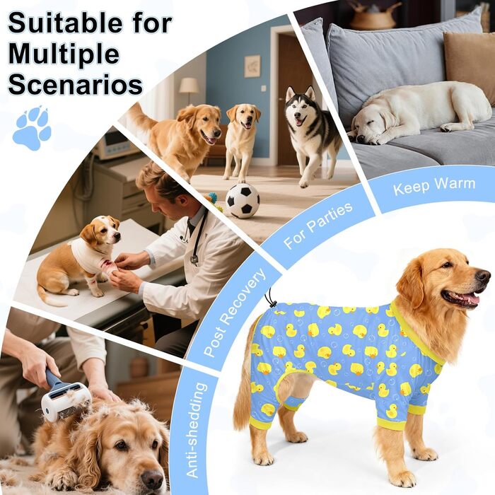 Піжама для собак Bienbee, комплект з 4 шт., розмір 3XL. М'яка, дихаюча, зручна, для цуценят та дорослих собак, великий вибір принтів (гусак, корова, блакитні акули, камуфляж)