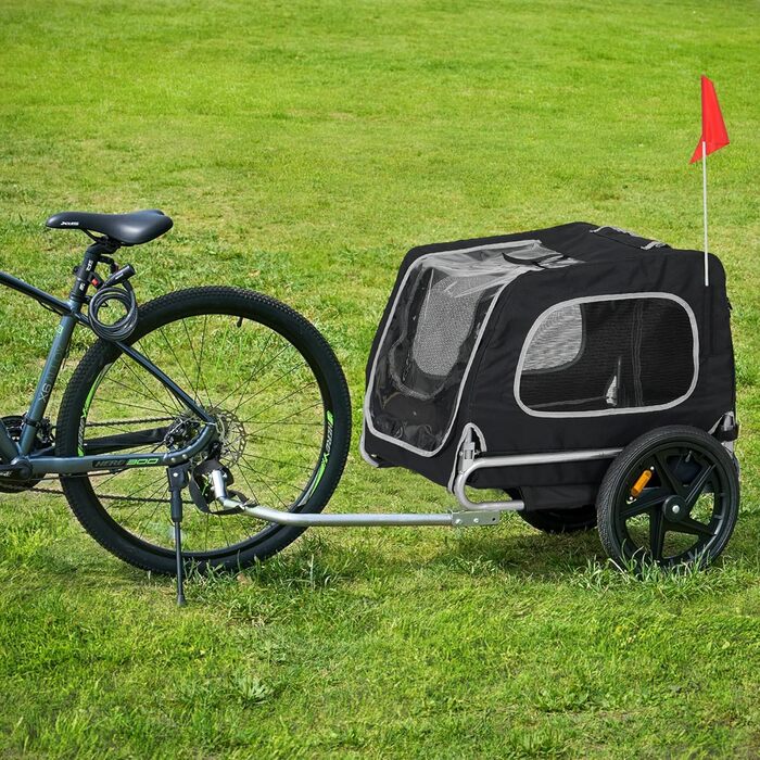 Фаркоп для велосипеда Sogesfurniture для собак, візок для собак на велосипеді, складний, з муфтою, прапорцем, відбивачем, 600D Oxford Canvas, чорний