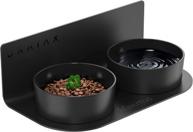 Підвищена керамічна миска для собак DRAIAX ElegantFeed M, знімна, чорна, настінна, годівниця для собак