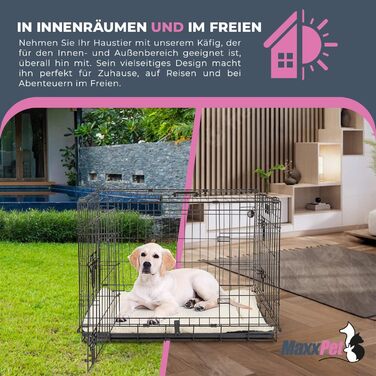 MaxxPet Клітка для собак XL металева, складна, з двома дверима, подушкою та поїлкою, для великих порід, чорна, 107x71x76 см, для дому та вулиці