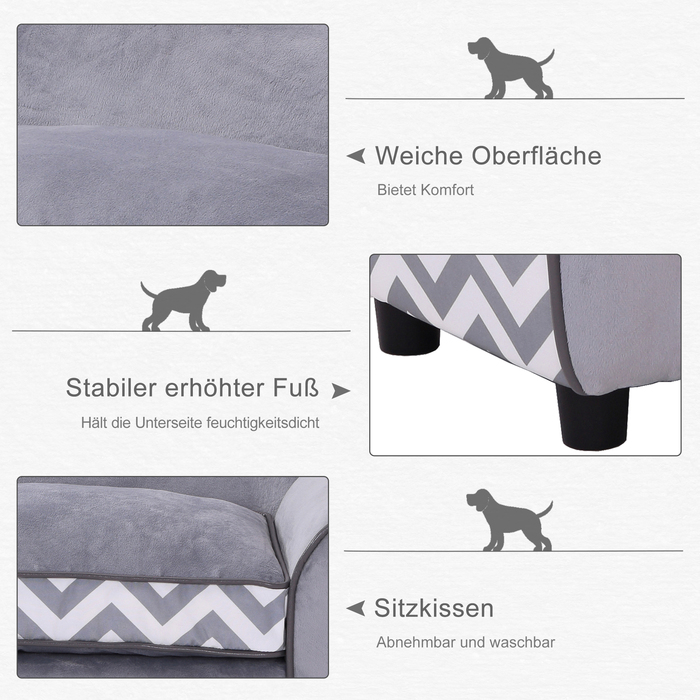 PawHut Dog Sofa Pet Диван з подушкою, можна прати, оксамитовий сірий, підняті ніжки, 73,5x41x33см для комфорту та стилю