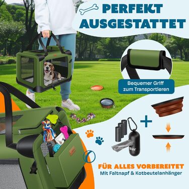LOVPET® Транспортна переноска для собак та котів | XXL, Хакі | З мискою та плечовим ременем | Складана переноска для тварин