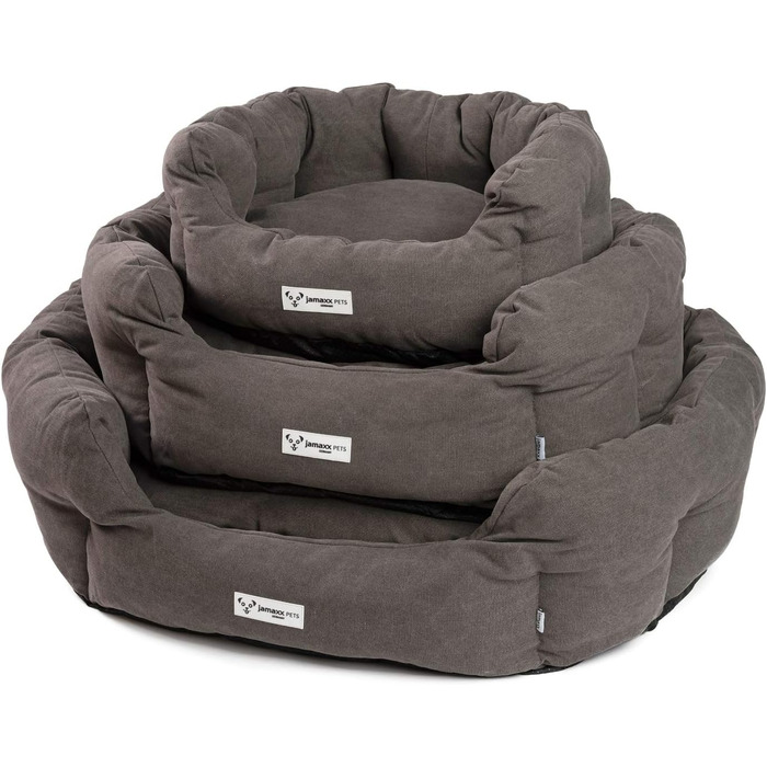 JAMAXX Овальне собаче ліжко з комфортною начинкою, знімний чохол, вінтажний канвасний матеріал, собачий кошик з високими бортиками, розмір S (60x50 см)