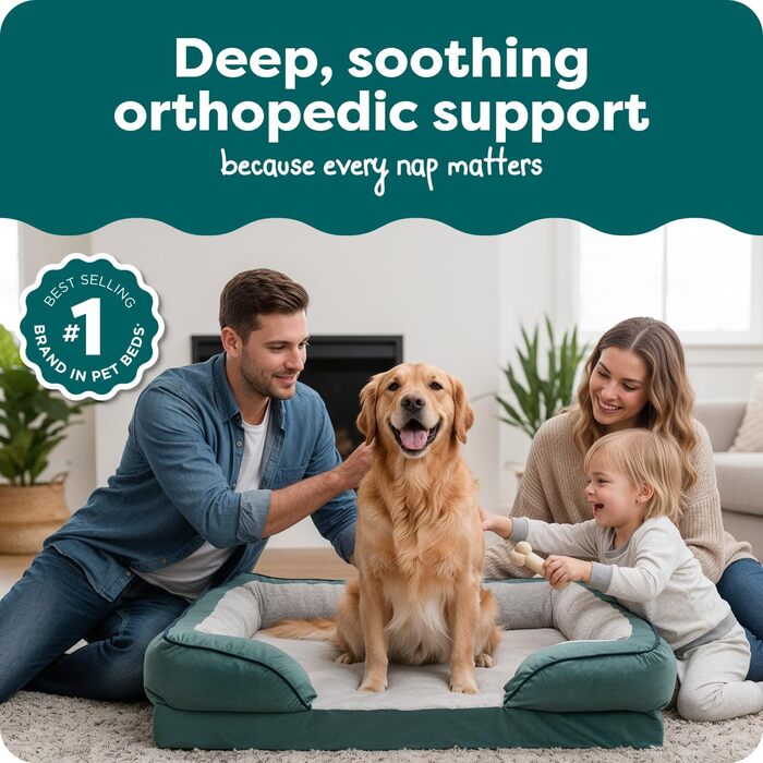Крісло-лежанка для собак великих порід Furhaven з піною з пам'яті, знімний та пральний чохол, до 81,6 кг, ультра-м'яке штучне хутро та велюр, контурний матрац, XXXL (102 x 71 x 24 см, Celadon Green)