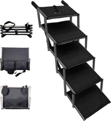 Складні сходи для собак з алюмінію, 5 сходин, вантажопідйомність 80 кг, антиковзне покриття, для автомобілів та SUV, чорний колір