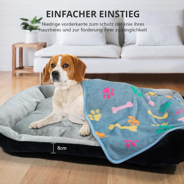 Лежанка для собак середнього розміру з високими бортиками та знімним чохлом, 80x60x15 см (Сірий), BLACK