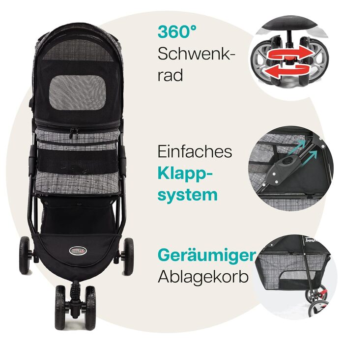 Візок для собак Innopet Buggy Avenue сірого кольору з дощовим захистом