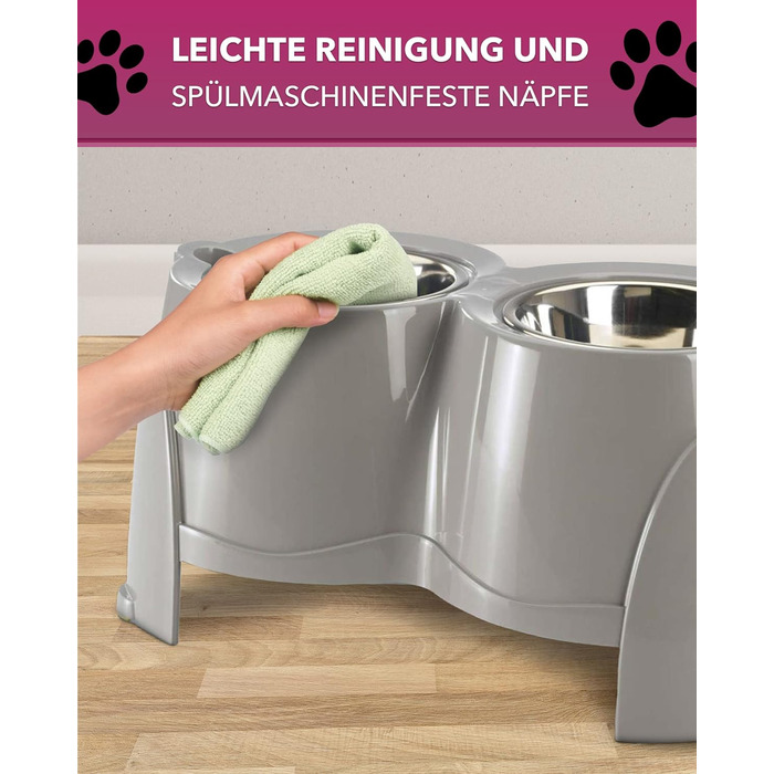 PETGARD Станція годування для собак з нержавіючої сталі - набір мисок - годівниця для собак Преміум класу - 61 x 35 x 28 см - об'єм 2 x 1500 мл