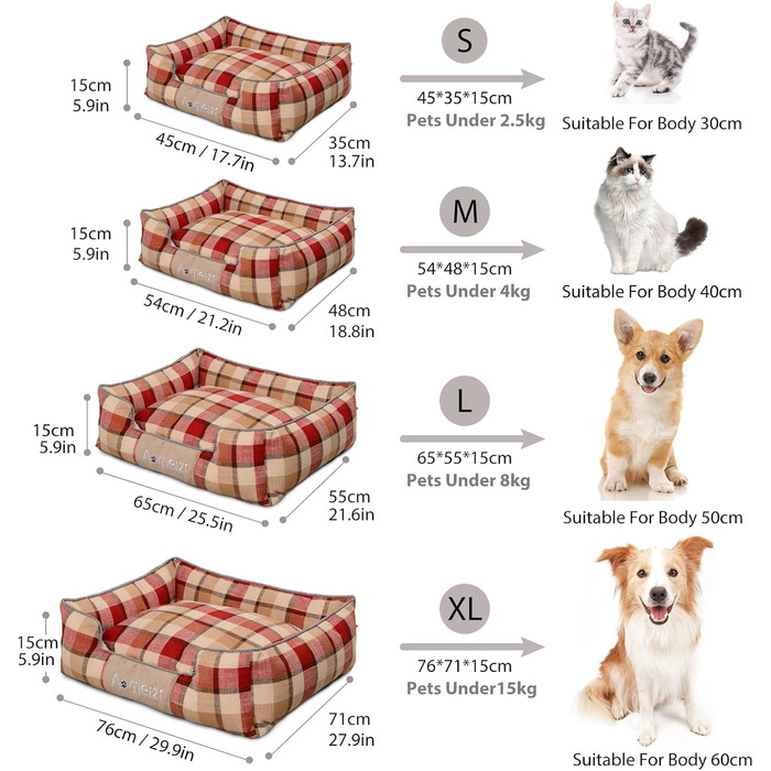 Ортопедичне ліжко для собак PETCUTE, середнього та великого розміру, знімний та миючий чохол, антиковзаюча поверхня, м'яке та комфортне, класичне, червоне