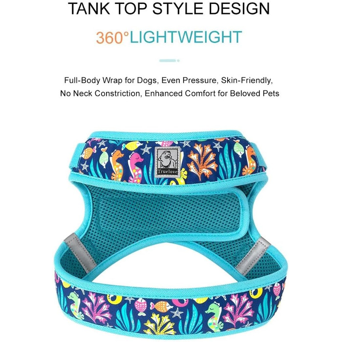 Нашийник для собак Truelove TLH30131 XS, квітковий принт, чорний, м'який, дихаючий, світловідбиваючий