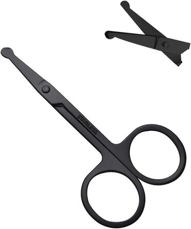 Професійна фeльшерська ножиці для собак та котів EWANTO - безпечна, з округлою кінчик, для грумінгу обличчя та лап. Чорний колір, нержавіюча сталь