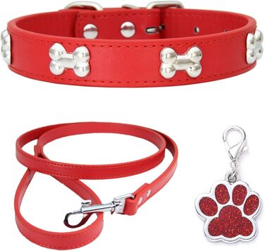 Нашийник для собак з шкіри та поводок-стрічка HALFSUMO: комплект для малих та середніх собак та котів, червоний