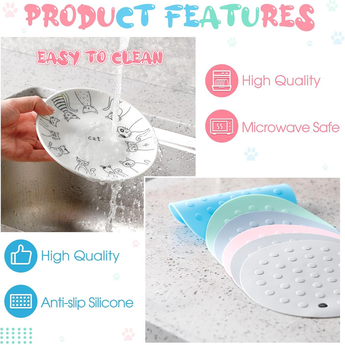 Набір мисок для котів Thenshop (6 шт.) з антиковзними килимками, керамічні годівниці, для котів, кошенят, цуценят, кроликів та хом'яків, білий, блакитний, світло-блакитний, сірий, зелений, рожевий, світло-сірий, класичний стиль