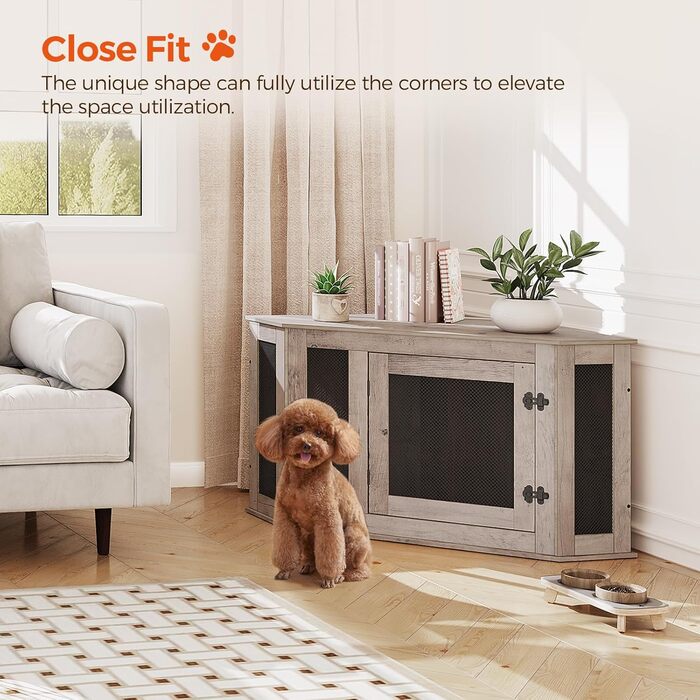 Клітка для собак Eck Möbel, Будка для собак для дому, для використання в приміщенні, 113 x 60 x 60 см, клітка для малих та середніх собак, багатофункціональна, у вінтажному стилі, з ефектом пошкодженого дерева, колір Беж ADCWT0801