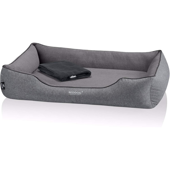 Преміум ортопедичне ліжко для собак BedDog Clara, м'яке ліжко-кімнатна подушка знімним чохлом, ковдра в подарунок - Rock (сірий) L 110 x B 75 x H 25 см ROCK (сірий)
