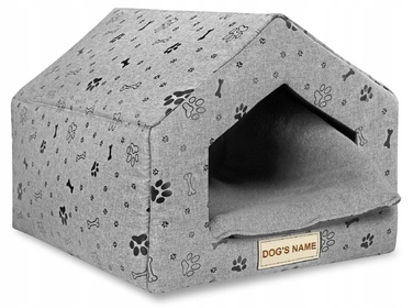 Будиночок-лежанка для собак та котів, сірий, з іменем у власника, 50x40 см