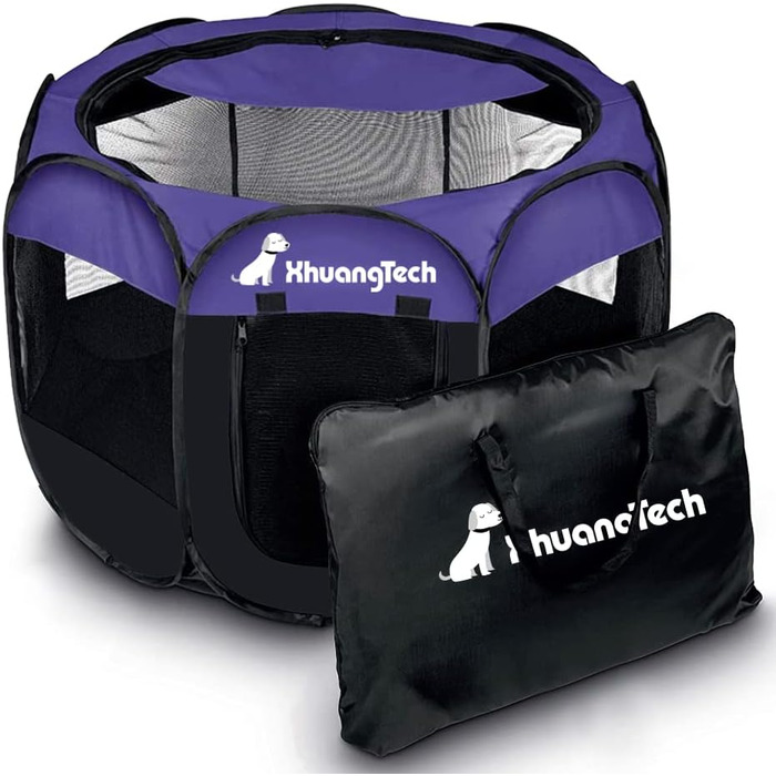 Клітка-манеж для тварин XhuangTech: собаки, коти, цуценята, 80x80x58,4 см, м'який матеріал, портативна, складана, для дому та вулиці, фіолетовий/чорний