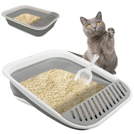 Складаний лоток для котів з низьким входом XL, великий туалет для котів, сірий, 53×40×14 см
