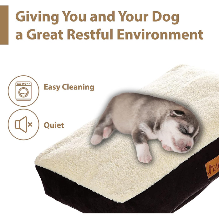 Ортопедична подушка для собак Ellie-Bo, віскоеластичний наповнювач, підкладка з штучного замшу, з овечкою, розмір L, 91,4 см, чорна [L87 x W57 x H6cm]