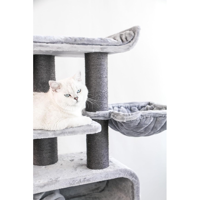 Когтеточка для великих котів Petrebels Maine Coon XXL Route 180 см, дизайн, натуральний сизаль Ø12/15 см, сіра