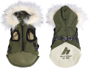 Водонепроникний жилет для собак з капюшоном, теплий жилет з шлейкою для собак, зима, теплий та м'який, S-3X (M, Зелений)