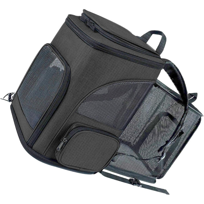 Рюкзак-переноска для котів RASTKY, складана переноска для тварин, міцна переноска для собак та малих тварин до 8 кг, ідеально підходить для візитів до ветеринара, прогулянок у парку, сірий (чорний)