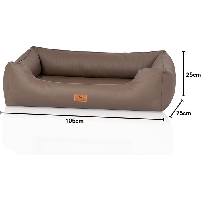 Ортопедичне собаче ліжко Knuffelwuff Lovelock M-L з штучної шкіри, 85 x 63 см. Знімний чохол, легко чистити, для великих, середніх та маленьких собак (Earth, L 105 x B 75 x H 25 см)