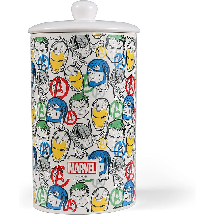 Керамічна банка для собачих ласощів Marvel Avengers, 10x5 см, з кришкою, для зберігання корму, циліндрична, можна мити в посудомийній машині