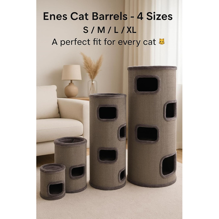 Драпак для котів Flamingo Enes S сірого кольору, 56 см, діаметр 42 см, сизаль та плюш