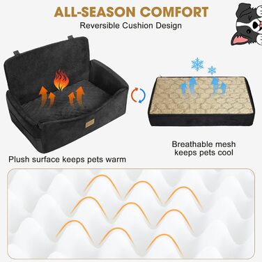 Автокрісло для собак JOEJOY - велике, для середніх та 2 маленьких собак до 25 кг, знімний чохол, Memory Foam, з ременями безпеки