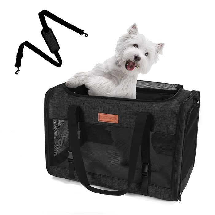 FOXFOCUS Сумка-переноска для собак з м'якими боковинами – 50,8 x 33 x 33 см, безпечний автокрісло, до 6,8 кг, верхній та бічний вхід, велика переноска для тварин з антицарапковим сітком, чорна