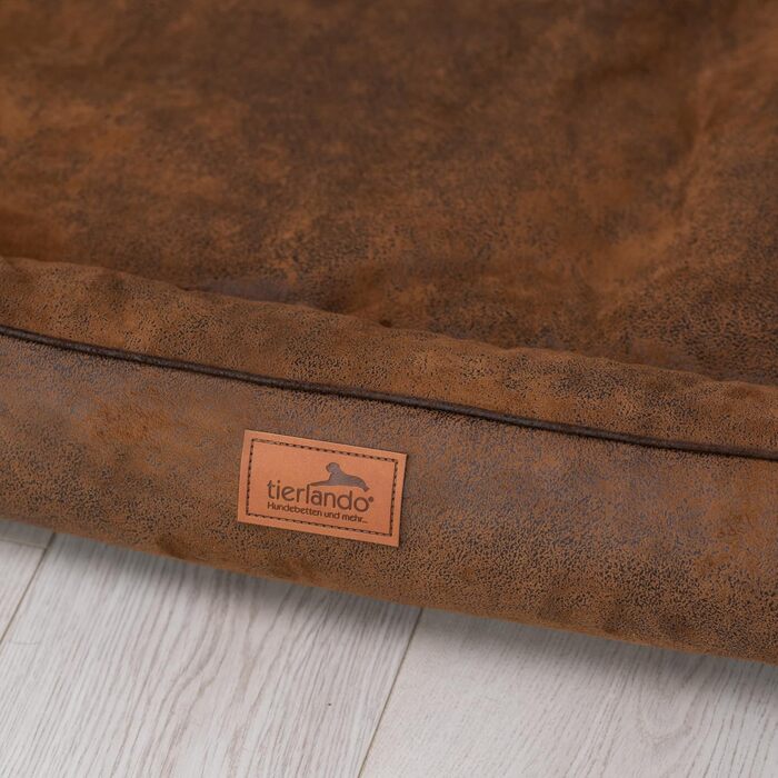 Ортопедичне ліжко для собак Tierlando® Alberto у вінтажному стилі, знімний велюровий чохол, 120x85 см, колір: світло-коричневий