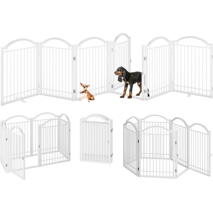 Металеве вольєр для собак BHG, без монтажу, з дверцятами, 304,8 x 81,3 см, аккордеон, білий, 5 панелей