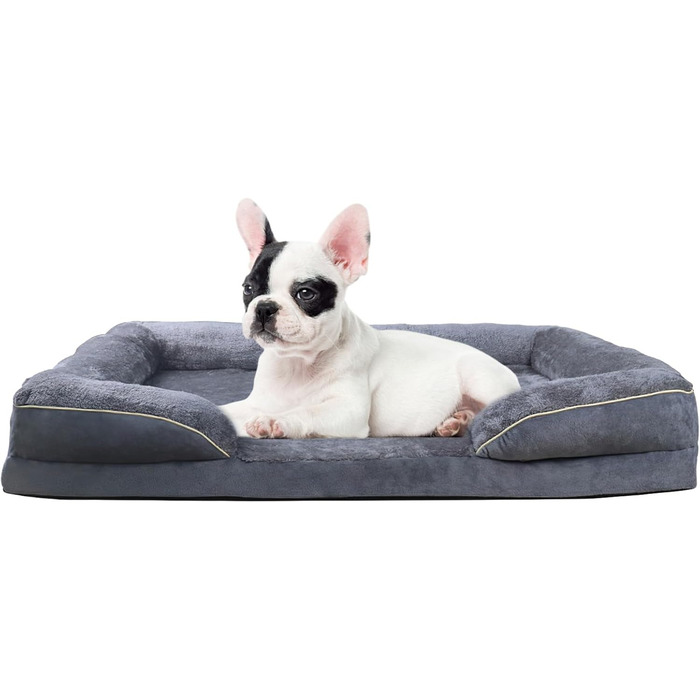 Ортопедичне ліжко для собак, корзина для собак, м'яка підстилка, собаче ліжко-софа, подушка для собак, корзинка для собак з високим бортиком, знімний та пральний чохол, 91 x 69 x 18 см, неслизьке покриття