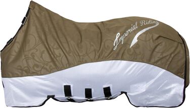 Комбінована попона для коней Imperial Riding Super-Dry 2-в-1: водовідштовхуюча накидка та захист від комах (сітка), з клапаном на животі, оливковий колір, розмір 135