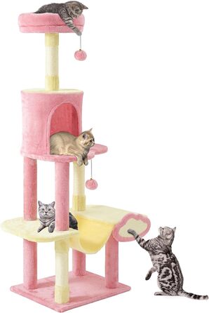 Кліматичний комплекс для котів YITAHOME XXL, 142 см, рожевий, з 8 стовпчиків сизалю, 3 платформи, 2 печери, гамак, іграшки, когтеточка, для дому