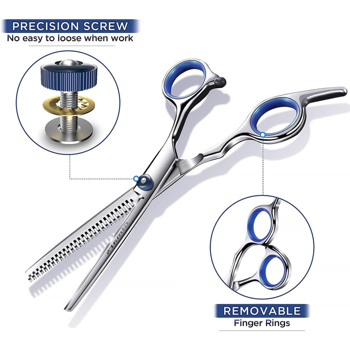 Набір для грумінгу собак та котів Gimars 3 в 1: професійні ножиці з титановим покриттям, безпечні наконечники, прямі, вигнуті та тонкі ножиці, гребінець