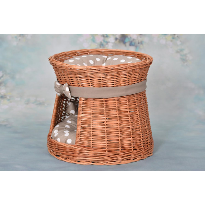 Кішка Будка Кругла Натурального Кольору: Двоярусний Корзинка для Кішки з Велюровою Подушкою, Корзинка з Плетеної Вельветової Лози, Кішка-Тур, Меджовтий Колір