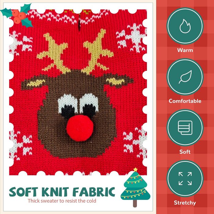 Святковий пуловер для собак, теплий, з рожевим оленем, червоний, для вихідних, з короткими рукавами, X-Large