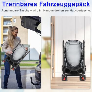 Складаний візок для тварин, 4 колеса, для собак/кішок, цуценят, 50 x 70 x 95 см (сірий)