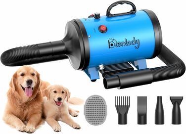 Фен для собак Blower - тихий, 4.5 PS / 3200W, регулювання швидкості, 4 насадки, синій