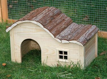 Дерев'яний будиночок Kerbl Nature Welle для гризунів з вигнутою дахівкою, 40x25x25 см, натуральне дерево, для кроликів, морських свинок, хом'яків, мишей, щурів
