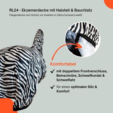 Захисна ковдра для коней Ekzemerdecke з начохолом та животом – від комах, чорно-біла, 155 см