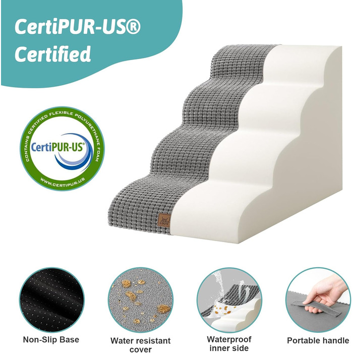 Сходинки для собак маленьких порід 50 см: зручні та безпечні для ліжка, 4 сходинки, сірий колір, 40x72x50 см