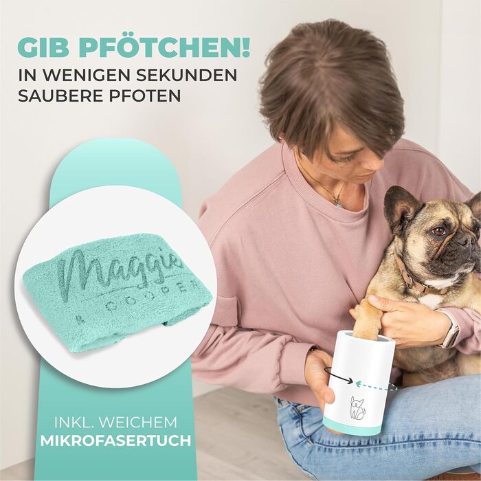 Очисник для лап тварин Maggie & Cooper (L, зелений) | для чистих лап | з мікрофібровою рукавичкою | 2 розміри | придатний для миття в посудомийній машині | м'які щітки