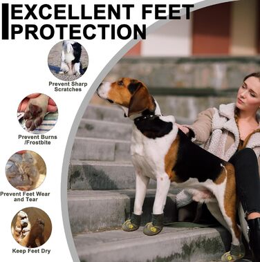 Зимові чоботи для собак великих порід, захист лап від холоду та слизькості. Водонепроникні чоботи для собак, підходять для снігу, дощу, гарячого асфальту та прогулянок. Розмір 7: 75x78 см (Д*Ш) (4 шт. в упаковці). Розмір 6: 71x65 см (Д*Ш) (4 шт. в упаковц