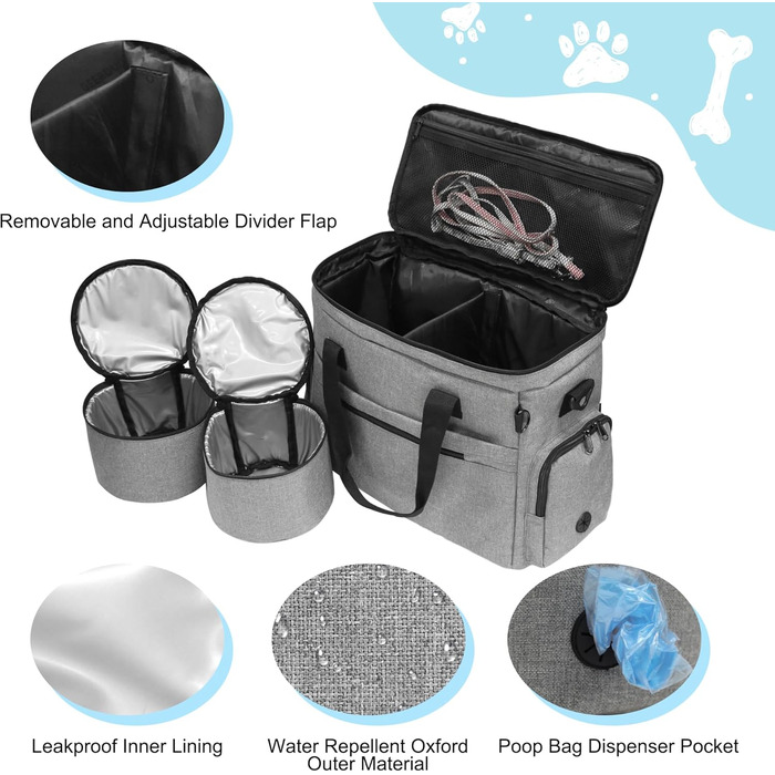MYDAYS Сумка для собак, багаж для тварин, дорожня сумка на вихідні з мискою (сіра)