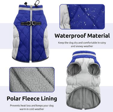 Зимовий теплий одяг для собак: водонепроникна куртка з підкладкою з вовни, для маленьких та середніх собак, блакитна, розмір XS