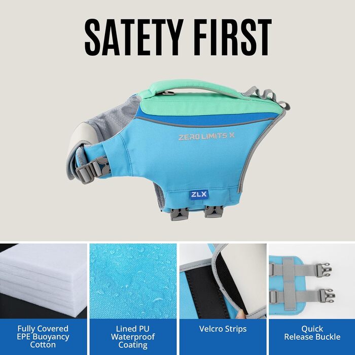 Спасальний жилет для собак ZLX Ripstop Blue L, для малих, середніх та великих собак, регульований, легкий, для плавання та водного відпочинку